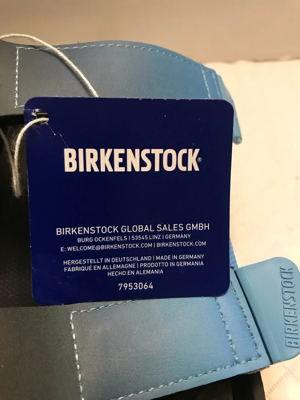 Birkenstock Light Blue and Black Dual-Strap Slides